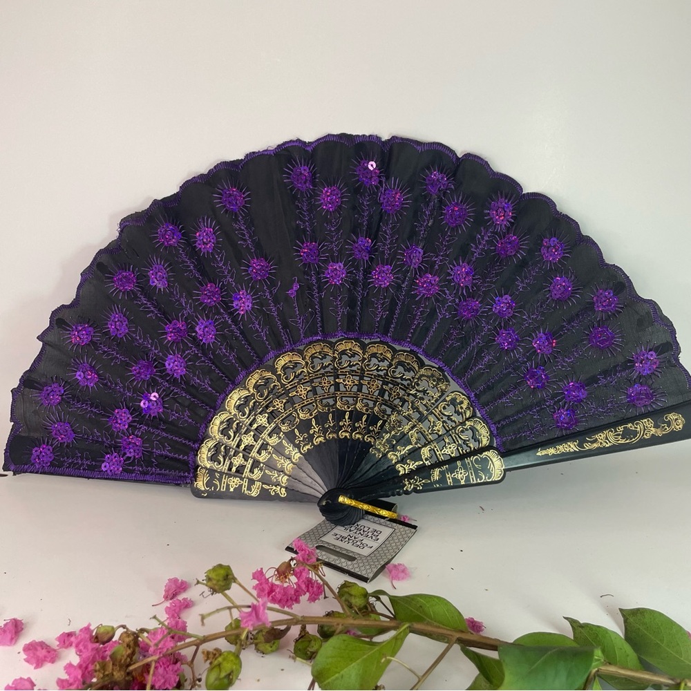 3for$6, Elegant Black and Purple Hand Fan